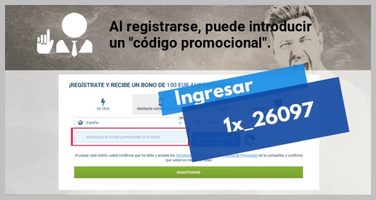 1xbet código de registro de primera vez